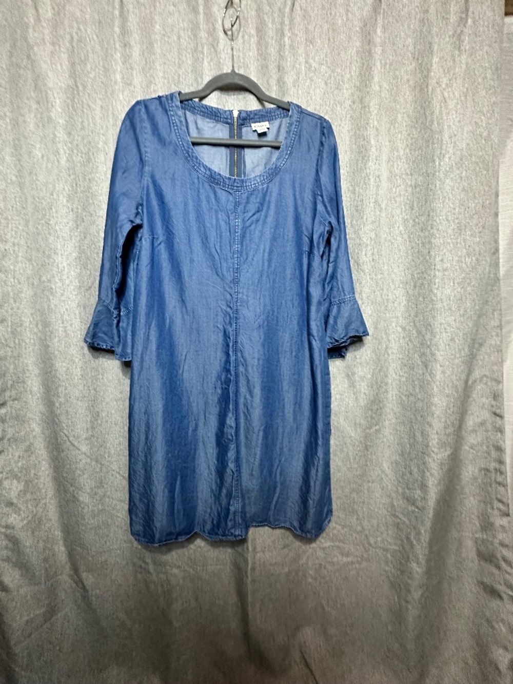 Cato Blue Chambray Denim Shift Dress Bell Sleeve Size 12 Zipper Back